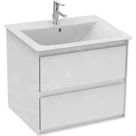 Meuble bas MWT-Unterschrank Connect Air, 2 tiroirs, 600x440x517mm, blanc brillant et gris clair mat (1/4)