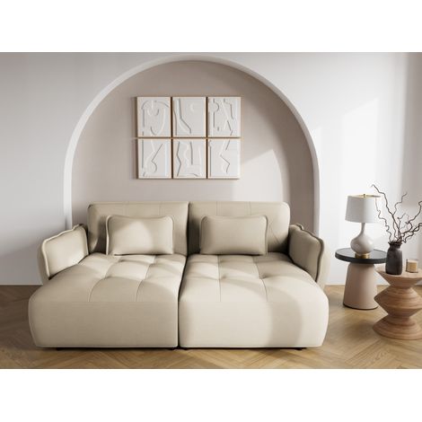Thais - canapé droit 4 places avec double méridienne assise profonde en tissu texturé - beige (1/5)