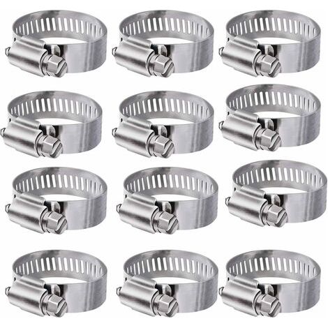 12 Pièces Collier de Serrage Tuyau Ajustable en Acier Inoxydable Tuyau Pinces Clips Fixation 10-16 mm Argent (1/5)