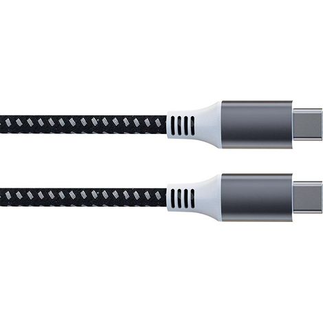 Cable USB - USB 2.0 C a C 60w, 480mbps, Magnético, Plateado, Cable Trenzado de Algodón - 1 Metro