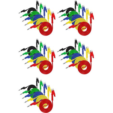 Lot de 25 cordons de test pour multimètre, fiches bananes 4 mm et pinces crocodiles, pour le test de câbles électriques et de câbles à pinces crocodiles. (1/5)