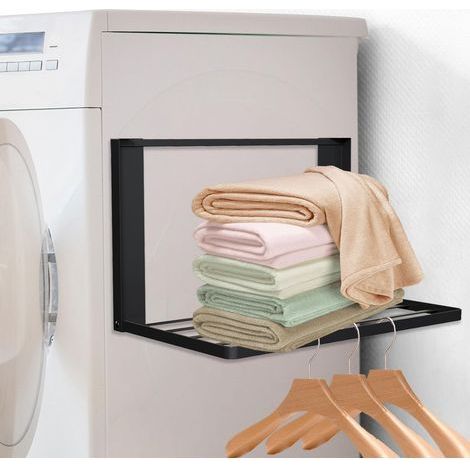 Support Machine a Laver, kit Superposition magnétique Lave Linge seche Linge Universel, Pliable Support Machine a Laver, Meuble de Rangement Machine a Laver, 40.5 25cm, Noir (1/5)