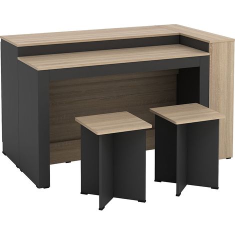 Set Isola centrale da cucina + 2 sgabelli Nero e naturale chiaro - NUSICE (1/4)