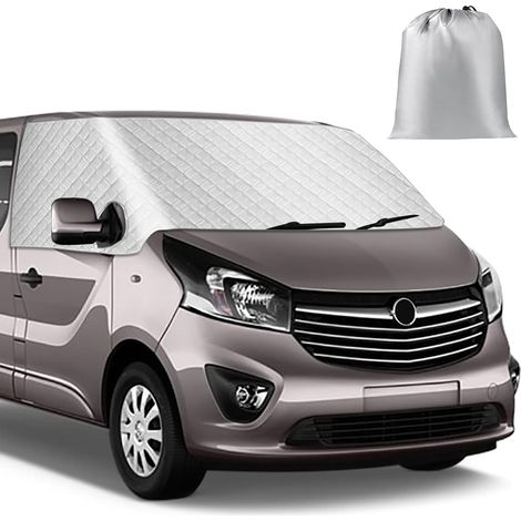 Housse de Pare-Brise Compatible avec Renault Trafic 2014-2025, Argenté Pare-Soleil pour Vitre Avant, Bloque Les Rayons UV, Protège du Vent et des Intempéries, Garde Votre Véhicule au Frais,2014-2025 A (1/5)