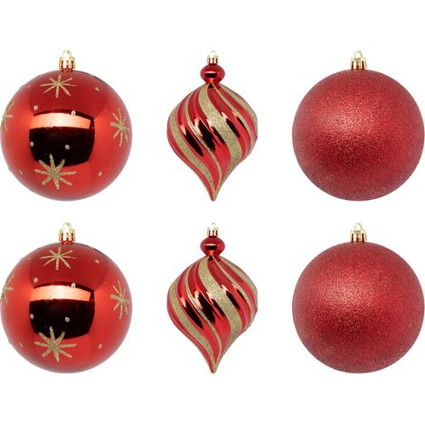 Déco de sapin Lot de 6 Boules de Noël D 10 cm - Rouge et Or - Feeric Christmas (1/5)