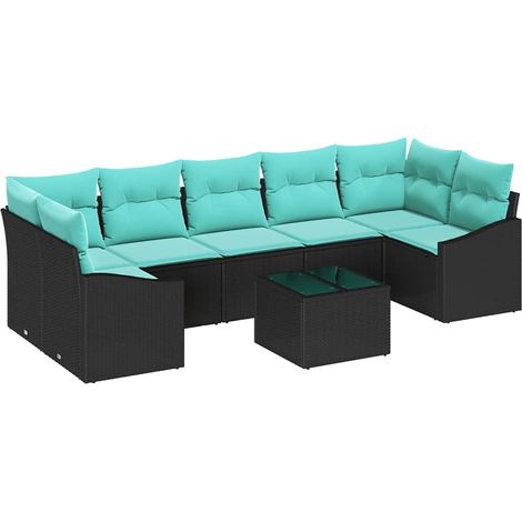 Sofa Set with Cushion 8 pcs Black and Turquiose Poly Rattan vidaXL (1/5)