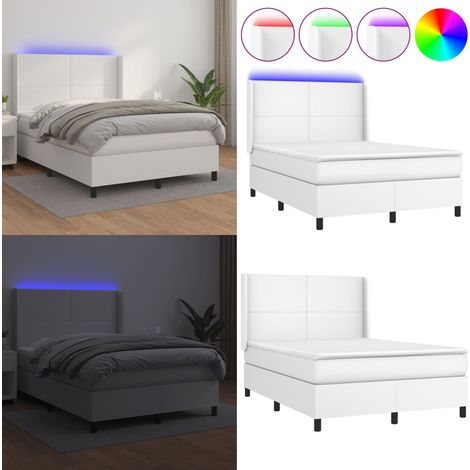 Sommier à lattes de lit matelas LED Blanc 140x190 cm Similicuir - Lit Plateforme - Lit Design - Lit Moderne - Lit Capitonné - Sommier Tapissier - Home & Living