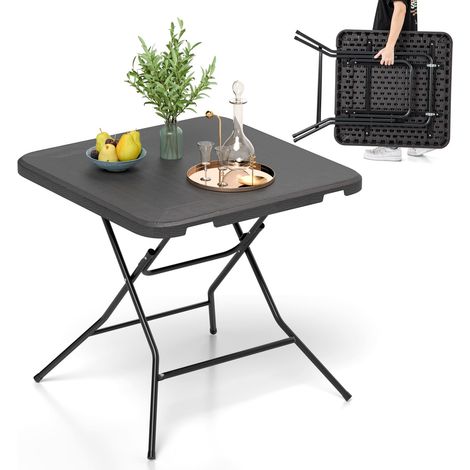 COSTWAY 80 cm Square Folding Picnic Table 4-Person Patio Dining Table-Black (1/5)