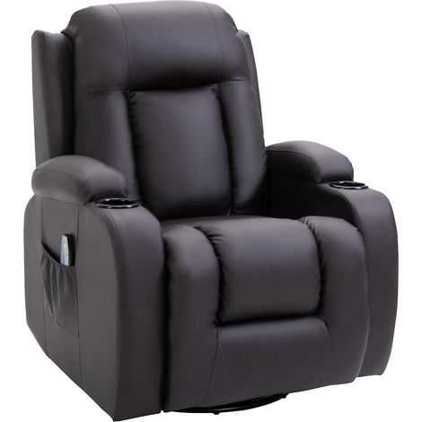 Fauteuil de massage - HOMCOM - relaxation électrique chauffant pivotant inclinable - synthétique - marron (1/5)