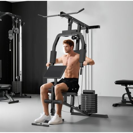 Estación de musculación 148x108x207 cm acero negro, polea alta, entrenamiento en casa – MEUBLIV (1/5)