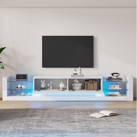 Mobile TV bianco 181 cm con LED, frontale lucido e due cassetti sollevabili DESVIAE (1/5)