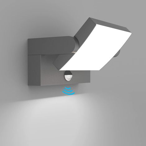 1 Applique Murale LED, Panneau Pivotant 350°, Détecteur Mouvement IP65, Aluminium pour Extérieur Intérieur