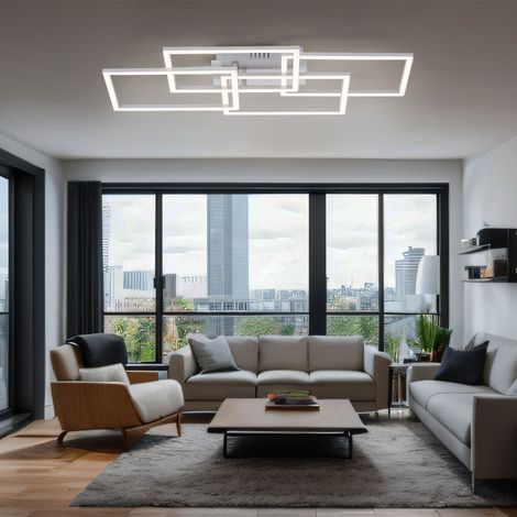 Deckenleuchte dimmbar über Lichtschalter LED Wohnzimmerleuchte Designleuchte, Aluminium silber, 1x LED 36W 2200lm 3000K, LxBxH 70x34,5x9,5 cm