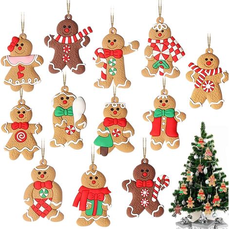 12 Pack Gingerbread Man Ornaments for Christmas Tree Decorations, 3 Inch Tall Gingerbread Man Hanging Charms, Holiday Decorations for Christmas Tree (1/5)