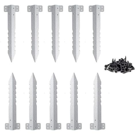 Set di 10 supporti per traversine ferroviarie in metallo ad alta resistenza con viti, pali per recinzione da giardino con design seghettato, picchetti robusti per muri di contenimento, giardinaggio (1/5)