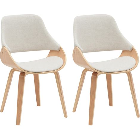 Lot de 2 chaises de salle à manger design scandinave en bois courbé clair et tissu crème 100007645