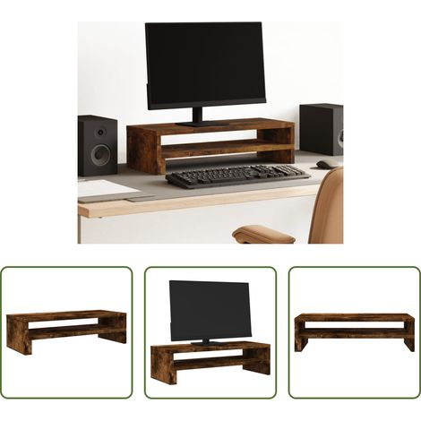 Support écran chêne - Support de moniteur chêne fumé 54x22x15 cm bois d'ingénierie (1/5)