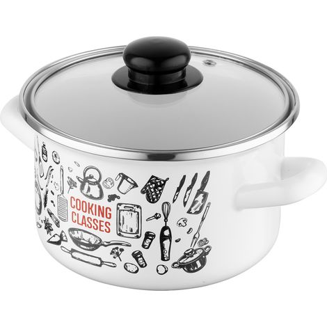 Olla recta de cocina esmaltada blanca de 16 cm y 2,1 l.