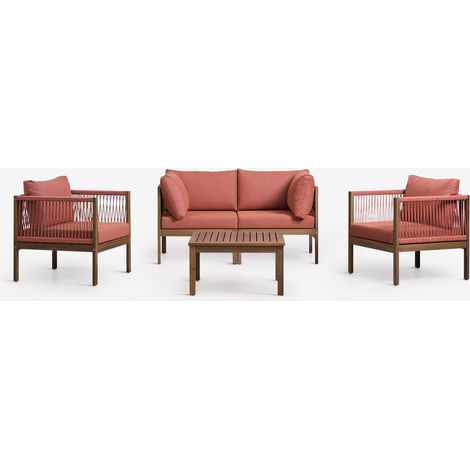 SKLUM Wohnzimmerset mit 2-teiligem Modulsofa mit Armlehnen, 2 Sesseln und Couchtisch aus Branson-Akazienholz Terrakotta – Akazienbraun                                  
