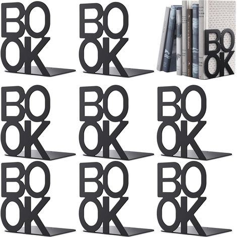 4 Paires Bloc Livre Bibliotheque Cale Livre Métal Serre-Livres Etagere Noir (1/5)