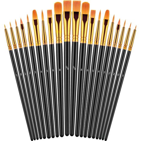 Brushes À Peindre - 20 Pièces - Soies En Nylon Synthétique - Manches En Bois - Pour Aquarelle Huile Acrylique Corps Visage Roches Artisanat - Lot Complet (1/5)