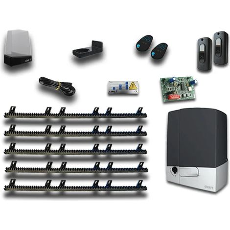 Came – Kit de motorisation de portail coulissant jusqu'à 400 kg – Moteur 801MS-0150 – Longueur maximale 14 m – 5 m crémaillère nylon – EMP8K01MS003CREM5