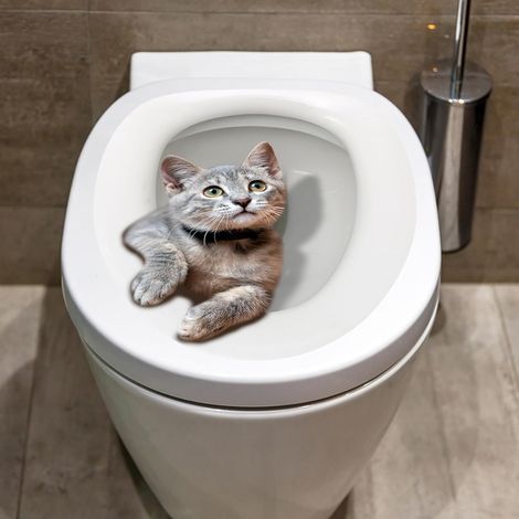 Autocollant pour abattant de WC - Motif chat mignon - Étanche - Amovible - Pour décoration de salle de bain, couvercle et réservoir - 30 cm (1/5)