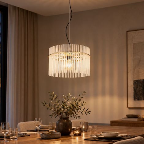 LED Hängeleuchte Pendellampe Esszimmerleuchte Glas gold Deckenleuchte, Metall schwarz Glasstäbe, 1 Flammig, 7W 806lm warmweiß, D 40 cm (1/5)