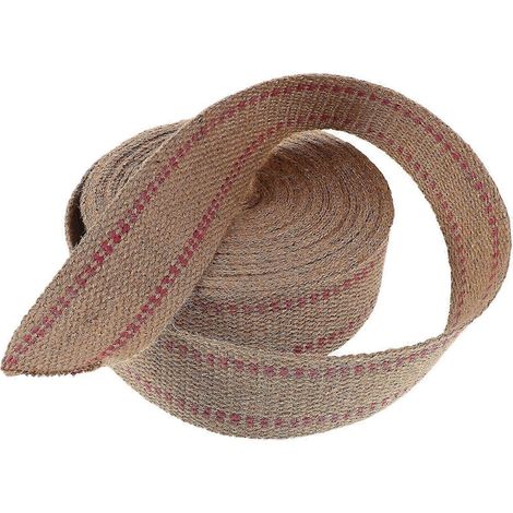 1 rouleau de sangle en jute à rayures rouges pour loisirs créatifs, réparation de chaises, tapisserie d'ameublement, etc. (15 m) (1/3)