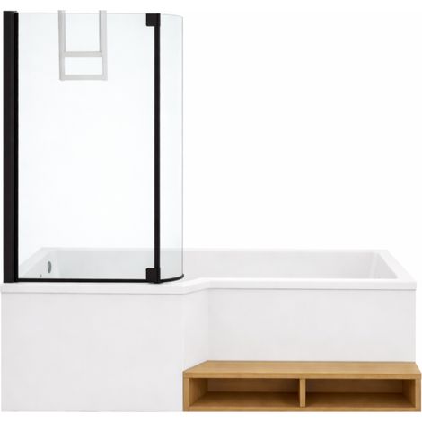 Pack baignoire bain douche antidérapante 160 x 90  JACOB DELAFON Neo version gauche + pare bain noir mat + tablier niche