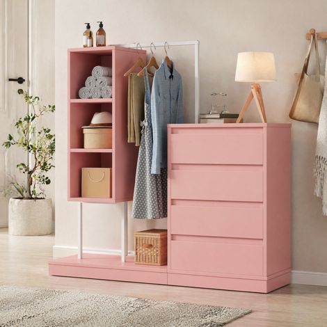 Kleiderschrank mit 4 Schubladen und Kleiderstange OKMYHOME (1/5)