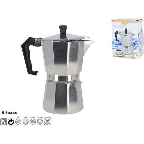 6 tazas cafetera aluminio expres 300 ml apta para gas,vitro,induccion,electricidad