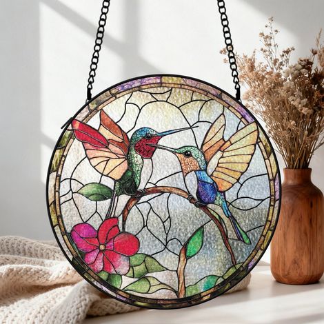Attrape-soleil colibri vitrail 20 cm décoration fenêtre oiseau lumineux cadeau Noël (1/5)