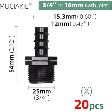 (20 pièces) Raccords de tuyauterie pour eau, adaptateurs de raccordement égaux, coudes, tés, bouchons, raccords cannelés pour irrigation goutte à goutte 1/2 3/4'' (1/5)