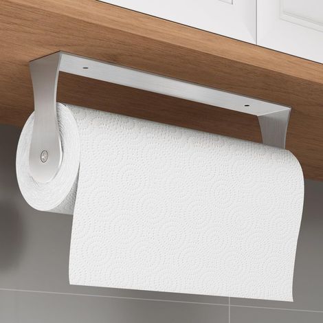 Porte-essuie-tout sous meuble – Acier inoxydable argenté – Fixation adhésif ou vis – Cuisine et salle de bain (1/5)