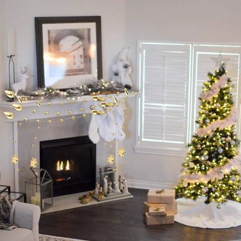 Rotolo da 30 m di perline a forma di stella - Ghirlanda dorata da appendere agli alberi di Natale - Per matrimoni, decorazioni natalizie, confezioni regalo - Oro (1/4)