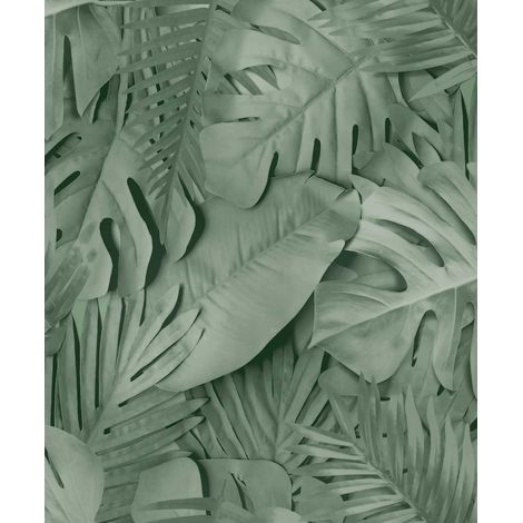 Papier peint feuillage tropical vert profond