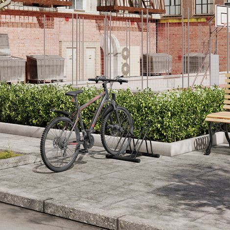 WOLTU Fahrradständer für 2 Fahrräder, 60 mm Reifenbreite, dreieckiger Freistehend Bodenständer, Radständer Fahrradparkplatz für Abstellraum Garage, aus Metall, Schwarz (1/5)