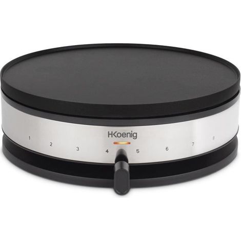 HKoeNIG Crepe Maker - KREP56 - Removable Reversible Plate - 33 cm Cooking Surface - 1500W - Black/Steel (1/5)