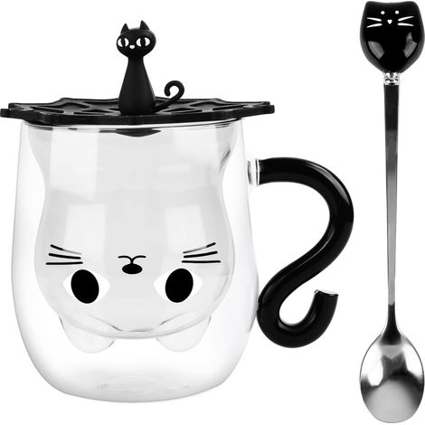 Tasse à double paroi en verre borosilicate - Motif chat mignon - 280 ml - 8 cm de large x 10 cm de haut (1/5)