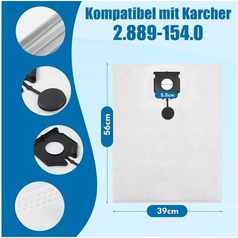 Lot de 15 sacs d'aspirateur en non-tissé pour Kärcher NT30/1 (2.889-154.0), NT 30/1 30 L 30L NT 30/1 Ap Te L, NT 30/1 Ap L, NT 40/1, NT 50/1,30 L pour accessoires d'aspirateur eau et pour Kärcher