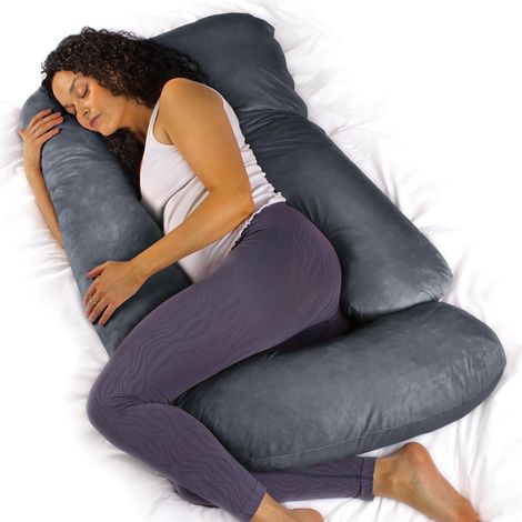 Aamira J Shaped Pregnancy Pillow Grey, 140x70x20cm Shredded Memory Foam Full Body Maternity Cushion for Sleeping (1/5)