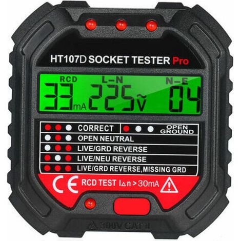 Kkmoon Gfci Testeur De Sortie Avec Tension.Afficheur 90-250V Testeur De Prise Electrique Automatique Du Circuit Polarites Detecteur De Tension Disjoncteur Finder Ht107D (1/5)