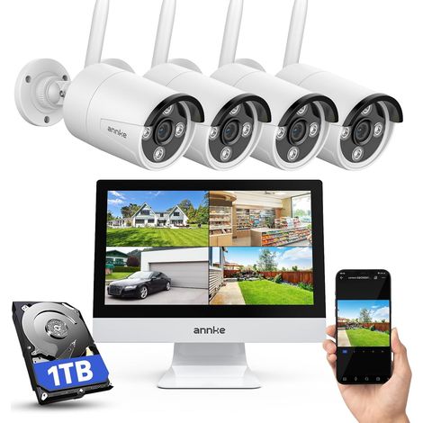 3MP Kit de Caméra de Surveillance avec Moniteur, 12" NVR Système de WiFi, Audio 2 Voie, Reconnaissance de Personne, 30M Vision Nocturne (1/5)
