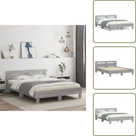Bettgestell mit Kopfteil Grau Sonoma 140x190 cm Holzwerkstoff - Holzbettfassungen - Bettrahmen - Einzelbett - Grau - Bettkopfteil (1/5)