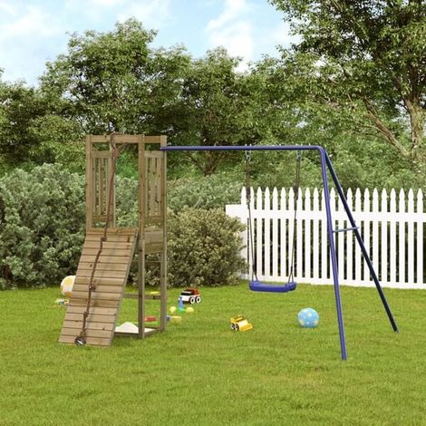Aire de jeux extérieure : Aire de jeux d'extérieur bois de pin imprégné jeu extérieur enfant, aire de jeu jardin, balançoire enfant , pour jardin, usage domestique , enfant 3-8 ans (1/5)