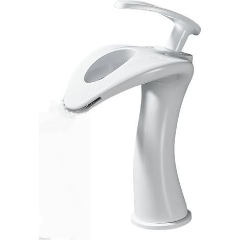 Robinet Cascade Salle de Bain Monocommande, Mitigeur Lavabo Salle de Bain Laiton Pistolet - Blanc (1/3)