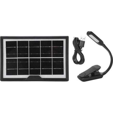 5V Solar-Klemmleuchte, 1,8W wiederaufladbare Schreibtischlampe, tragbare Buchlampe, einstellbare Helligkeit, 3 Farben