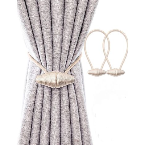 Embrasses de Rideau Magnétiques avec Aimant Plus Grand de Mise à Niveau, Paquet de 2 Retenues de Draperie de 48 cm pour Rideau Intérieur et Extérieur - Beige (1/3)