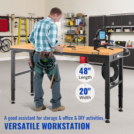 Établi réglable, 1220 x 510 mm, table de travail de garage, hauteurs de 720-970 mm, capacité de 900 kg, avec prises de courant, pla… (1/5)